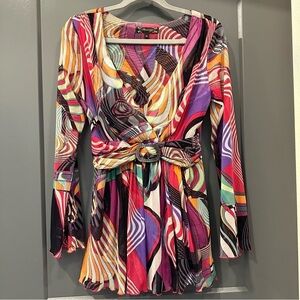 Mesmerize Y2K sheer colorful long, bell sleeve plunge v-neck blouse